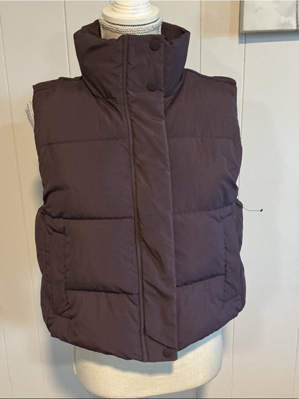 Women's Puffer Vest in Dark Plum - Lightweight Warmth